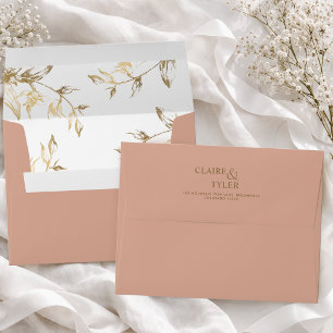 Earthy Peach with White and Gold Floral Wedding Envelope