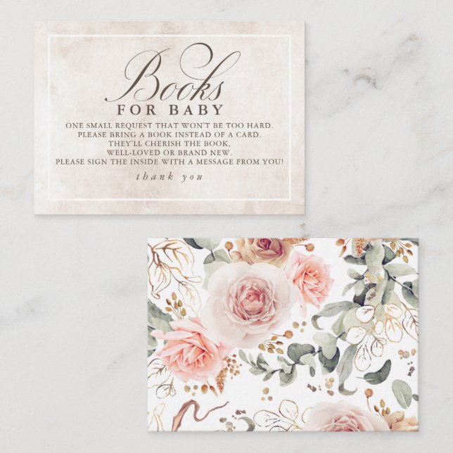 Earthy Pink Floral Elegant Books For Baby Enclosure Card (Front/Back)