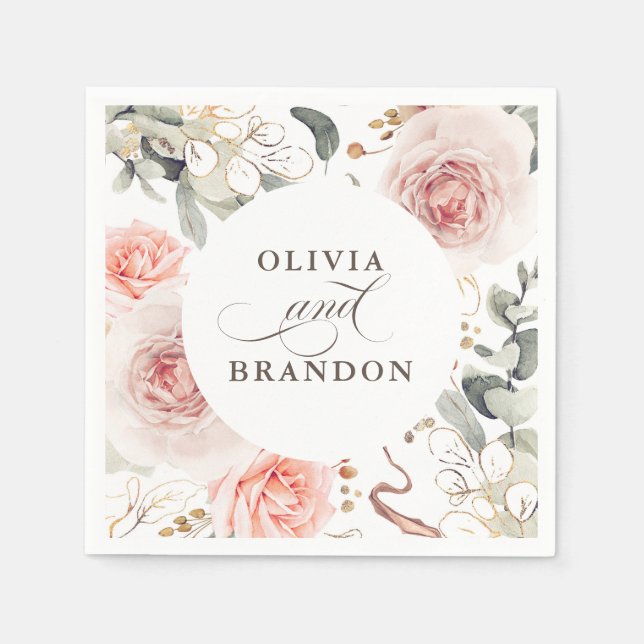 Earthy Pink Flowers Elegant Boho Wedding Napkin (Front)
