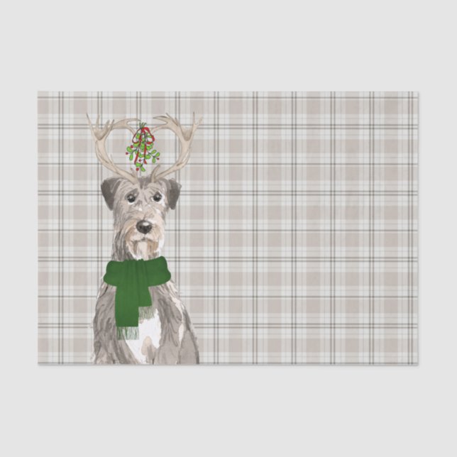 Earthy Plaid and Irish Wolfhound Dog Christmas  Tissue Paper (Front)