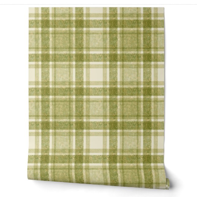 Earthy Plaid | Sage & Cream Wallpaper (Unrolling)