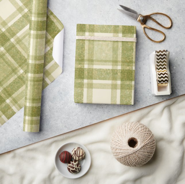 Earthy Plaid | Sage & Cream Wrapping Paper (Crafts)