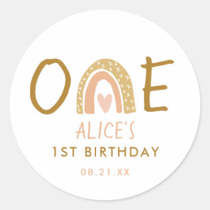 Earthy Rainbow 1st Birthday Girl Classic Round Sticker