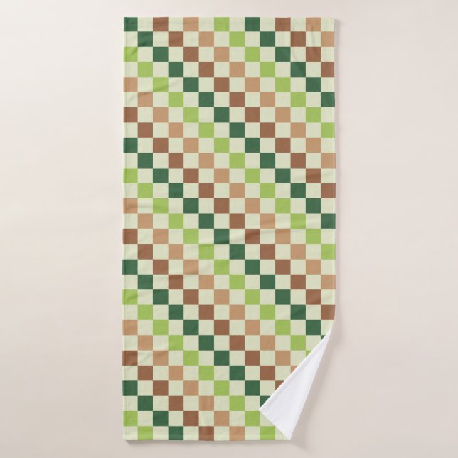 Earthy rainbow diagonal checkerboard pattern bath towel set (Bath Towel)