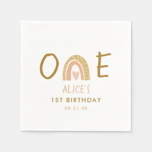 Earthy Rainbow Girl 1st Birthday Party Napkin