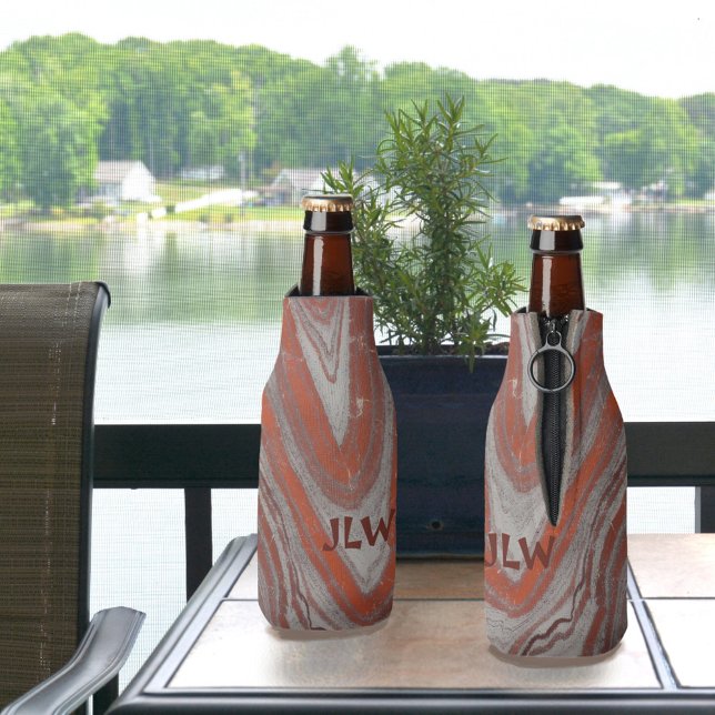 Earthy Red and Grey Mineral Waves Bottle Cooler (Creator Uploaded)