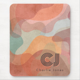 Earthy Retro Abstract Wavy Pattern Clipboard Mouse Mat