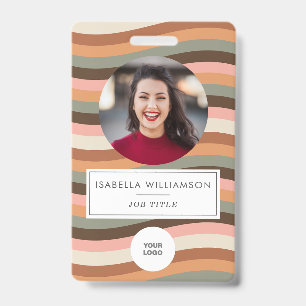 Earthy Retro Wavy Stripe Employee Photo ID  Badge