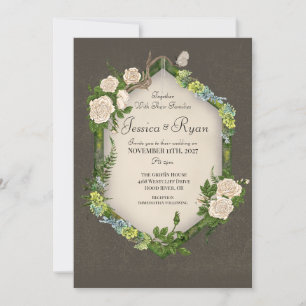 Earthy Rustic Moss and Roses Wedding invitation