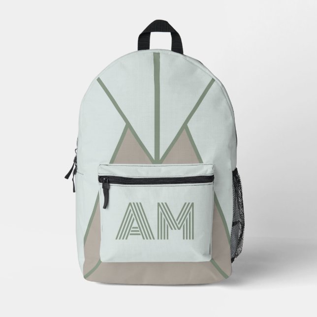 Earthy Sage Green Geometric Custom Backpack (Front)