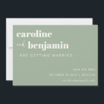 Earthy Sage Green Minimalist Modern Wedding Simple Save The Date<br><div class="desc">Announce your upcoming wedding with calm sophistication using this stylish Save the Date card. Featuring a muted sage green background and bold white typography paired with delicate script accents, this design is perfect for couples planning a nature-inspired, minimalist, or spring wedding. The modern layout offers plenty of room for personalisation...</div>