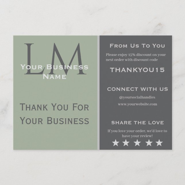 Earthy Sage Green Organic Modern Client Enclosure Card (Front)