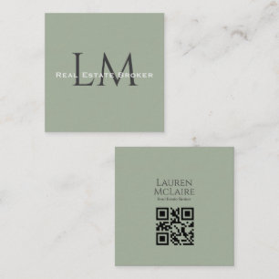 Earthy Sage Green Organic Modern Minimalist QR Calling Card