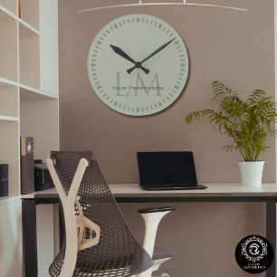 Earthy Sage Green Organic Modern Monogram Round Clock