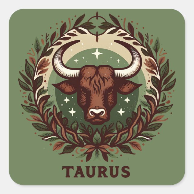 Earthy, Sensual Taurus Zodiac Star Sign Art Design Square Sticker (Front)