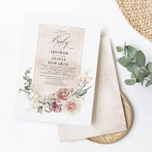 Earthy Shade Flowers Boho Elegant Baby Shower Invitation