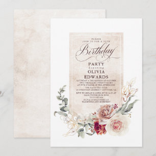 Earthy Shade Flowers Boho Elegant Birthday Party Invitation