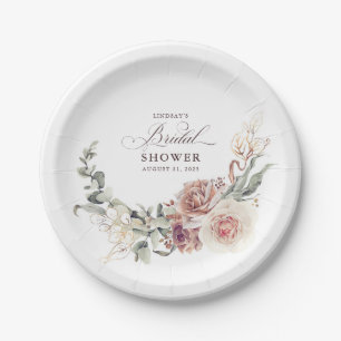 Earthy Shade Flowers Elegant Boho Bridal Shower Paper Plate