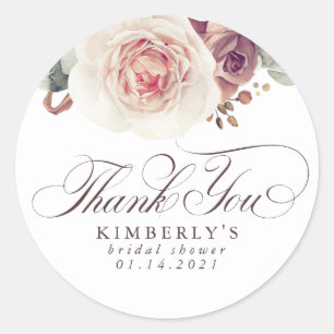 Earthy Shade Flowers Elegant Thank You Classic Round Sticker