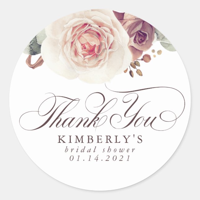 Earthy Shade Flowers Elegant Thank You Classic Round Sticker (Front)