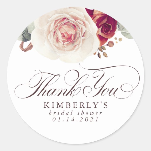 Earthy Shade Flowers Elegant Thank You Classic Round Sticker (Front)