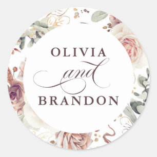 Earthy Shades Floral Elegant Wedding Classic Round Sticker