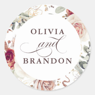 Earthy Shades Floral Elegant Wedding Classic Round Sticker