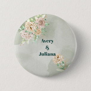 Earthy Shades Flowers Boho Elegant Sage Green 6 Cm Round Badge