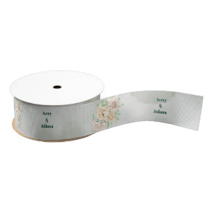 Earthy Shades Flowers Boho Elegant Sage Green Grosgrain Ribbon