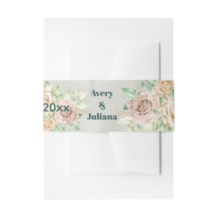 Earthy Shades Flowers Boho Elegant Sage Green Invitation Belly Band