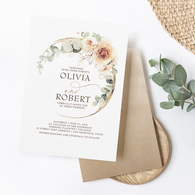 Earthy Shades Flowers Boho Elegant Wedding Invitation (Creator Uploaded)