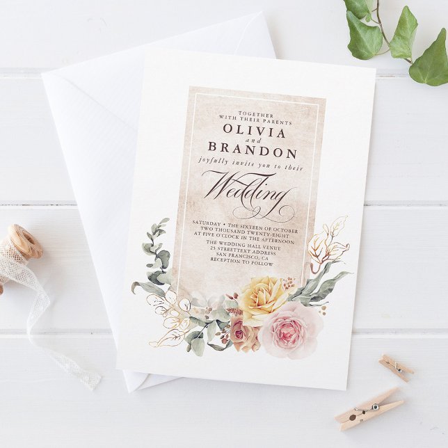 Earthy Shades Flowers Boho Elegant Wedding Invitation (Creator Uploaded)