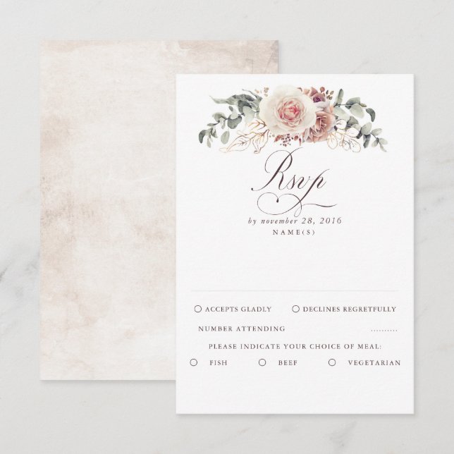Earthy Shades Foliage Boho Wedding RSVP Card (Front/Back)