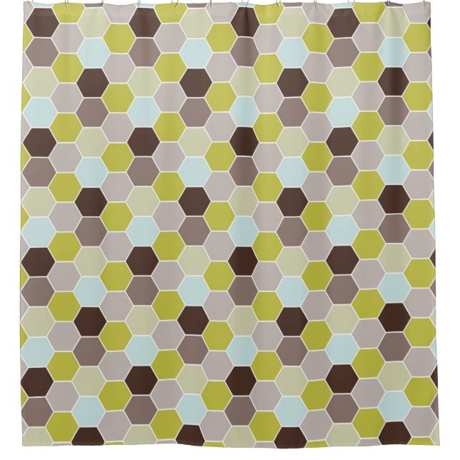 Earthy Shades Multicolors Honeycomb Pattern Shower Curtain (Front)