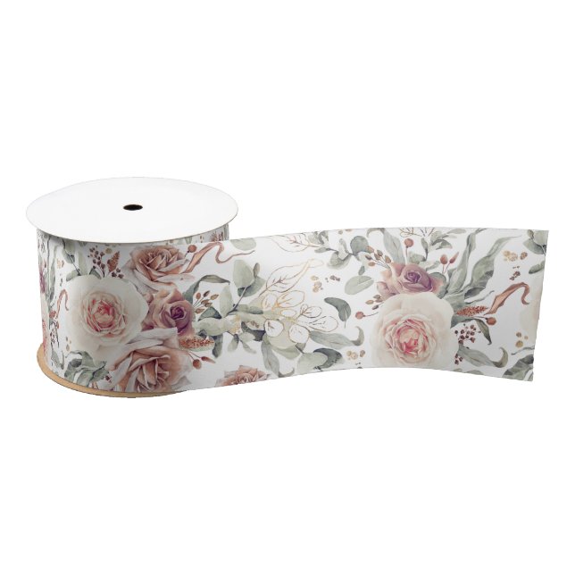 Earthy Shades Terracotta Rust Flowers Botanical Satin Ribbon (Spool)