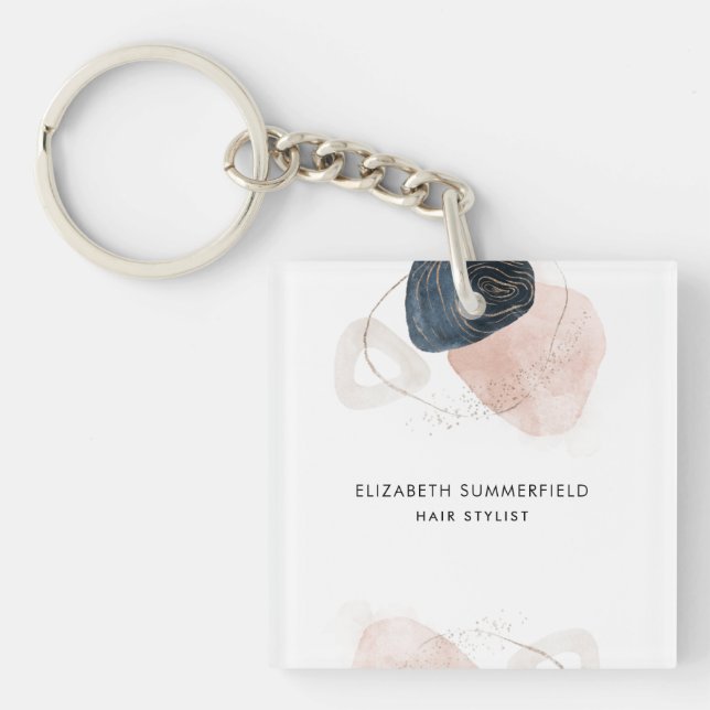 Earthy Stone Marble Hair Stylist Custom Key Ring (Front)