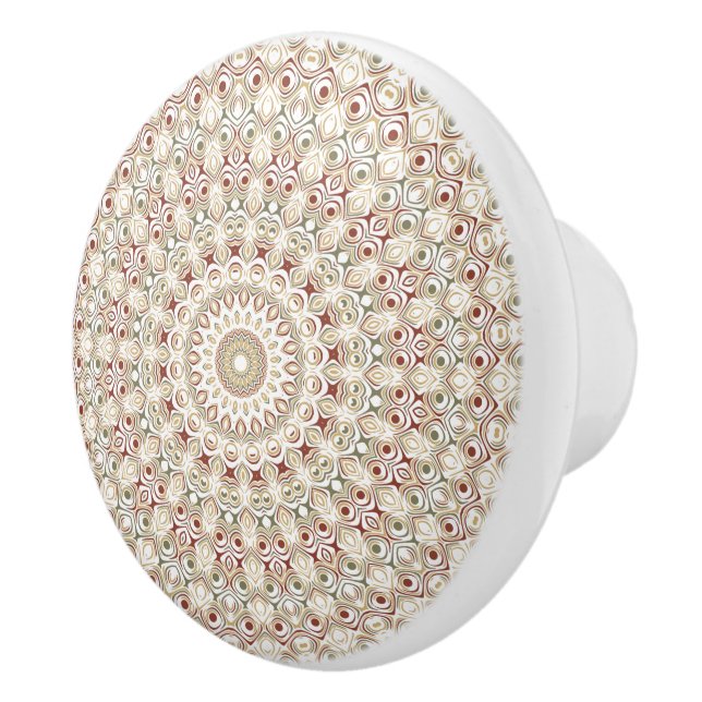 Earthy Taupe and Rust Mandala Pattern Ceramic Knob (Right)