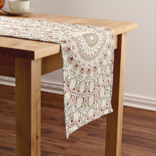 Earthy Taupe and Rust Mandala Pattern Long Table Runner
