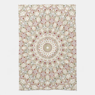 Earthy Taupe and Rust Mandala Pattern Tea Towel