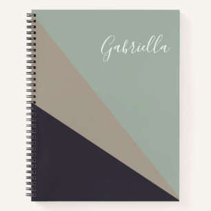 Earthy Taupe and Sage Geometric Personalised   Notebook