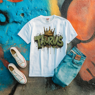 Earthy Taurus Zodiac Graffiti Airbrush with Crown T-Shirt