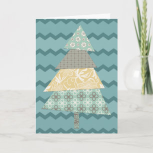 Earthy Teal Chevron Christmas Tree Holiday Card