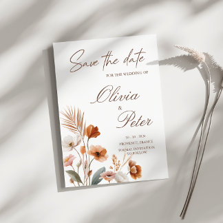 Earthy Terracotta Boho Wildflower Save The Date Invitation