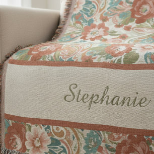 Earthy Terracotta Botanical Garden Throw Blanket