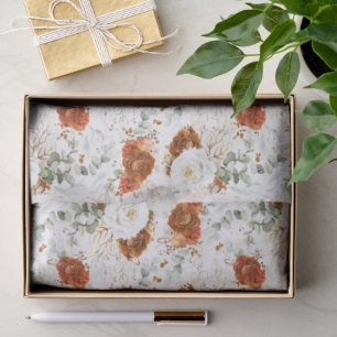 Earthy Terracotta Floral Botanical Gold Leaf Tissue Paper
