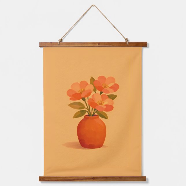 Earthy Terracotta Floral Bouquet Modern Gouache Hanging Tapestry (Front)