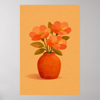 Earthy Terracotta Flower Vase Modern Gouache Poster