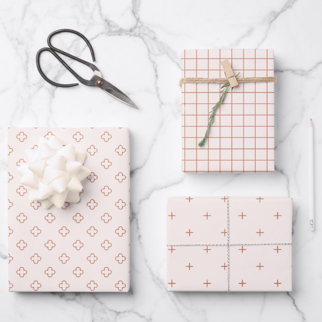 Earthy Terracotta Gift Wrap Set Modern Boho 3 Pack (Front)