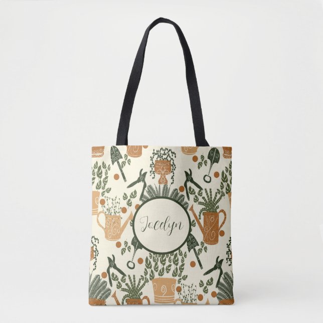Earthy Terracotta & Green Plant: Garden Lover's Tote Bag (Front)