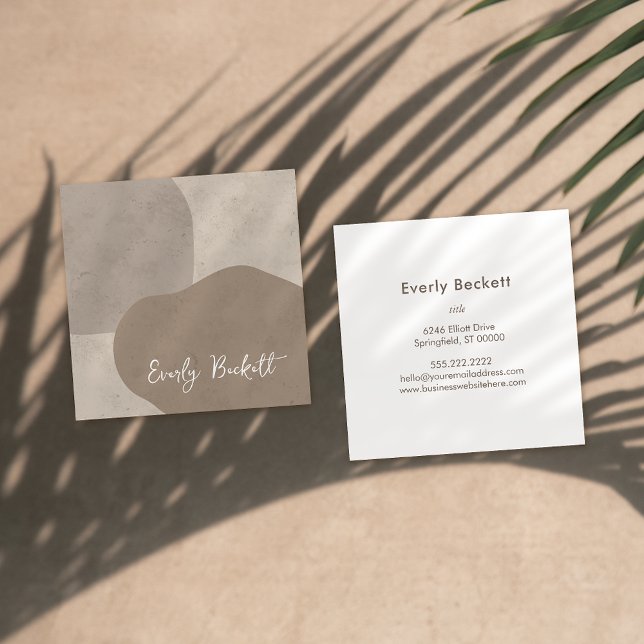 Earthy Textured Abstract Modern Taupe Square Business Card (Creator Uploaded)